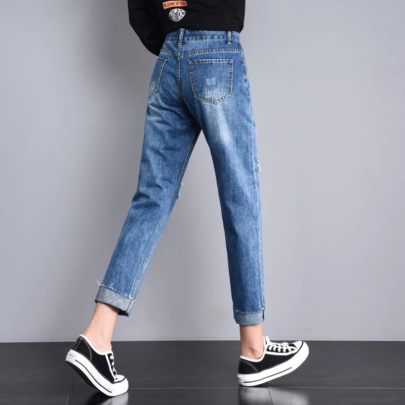 Ripped Jeans For Women Loose Harem Pants Fashion Hole Boyfriend Jeans Ladies Casual Ankle Length Washes Denim Trousers
