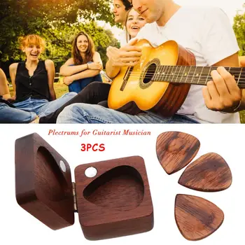 

3PCS Walnut Solid Wood Picks with Storage Box Plectrum Guitars High-end Picks Fingerpicks Musical Instrument Guitar Accessories4