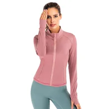 Осенне-зимняя спортивная женская куртка на молнии с длинными рукавами и большим пальцем, рубашка для йоги, Карманный Топ для тренировок, бега, спортзала