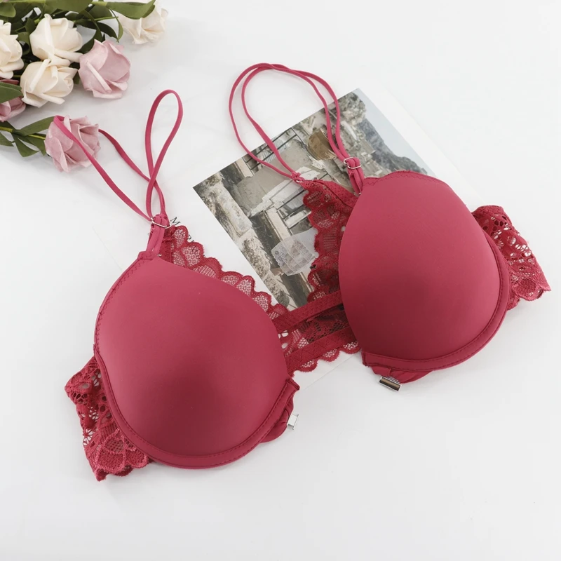 Beauwear сексуальный бюстгальтер размера плюс с застежкой спереди бюстгальтер на косточках Кружевная футболка бюстгальтер без косточек бесшовный поддерживающий бюстгальтер 36B 38B 40B 42B - Цвет: C6-Wine Red