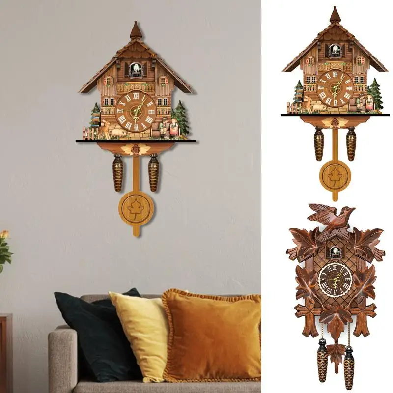 Wall Clock German Black Forest Cuckoo Clock Retro Nordic Style Wooden Cuckoo Wall Clock Vintage Nordic Style Wall Alarm for Home wall clock