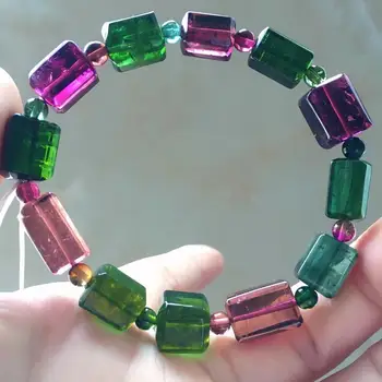 

Genuine Natural Colorful Tourmaline Quartz Bracelet 12/10/8mm Clear Cube Beads Women Men Fashion Best Stone AAAAA