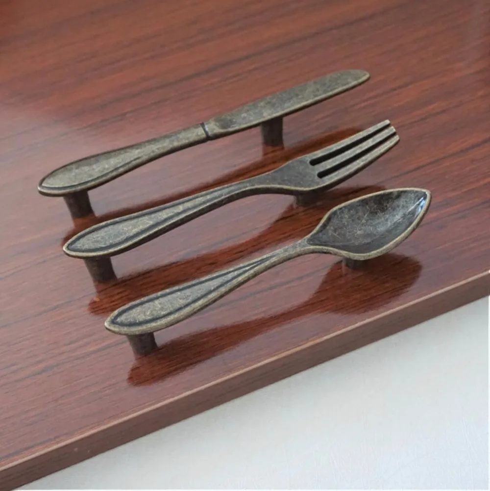 

Antique Bronze Dresser Pulls Knife Spoon Fork Kitchen Cabient Handles Drawer Pulls Knobs Funiture Hardware Handles