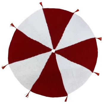

Christmas Tree Skirt, Umbrella Shape Knitted with Tassels, Thick Rustic Xmas Holiday Decoration, Cream and Burgundy