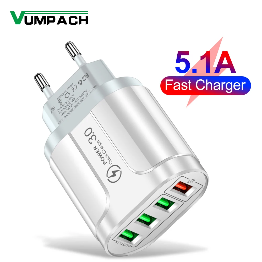 Сетевое зарядное устройство Vumpach с 4 USB-портами и поддержкой быстрой зарядки 3 0 48