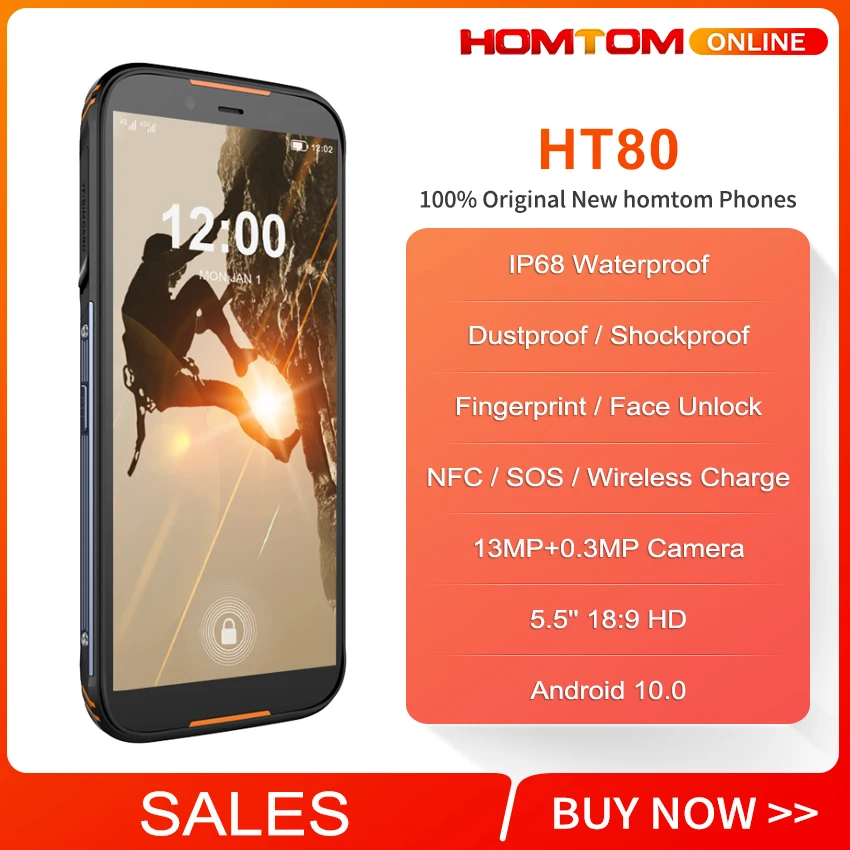 HOMTOM HT80 IP68 водонепроницаемый смартфон 4G LTE Android 10 5,5 дюймов 18:9 HD+ MT6737 четырехъядерный NFC Беспроводной заряд SOS мобильный телефон