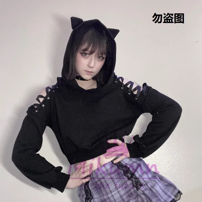 Harajuku толстовка женская панк Готическая осень зима плюс бархат выдалбливают на
