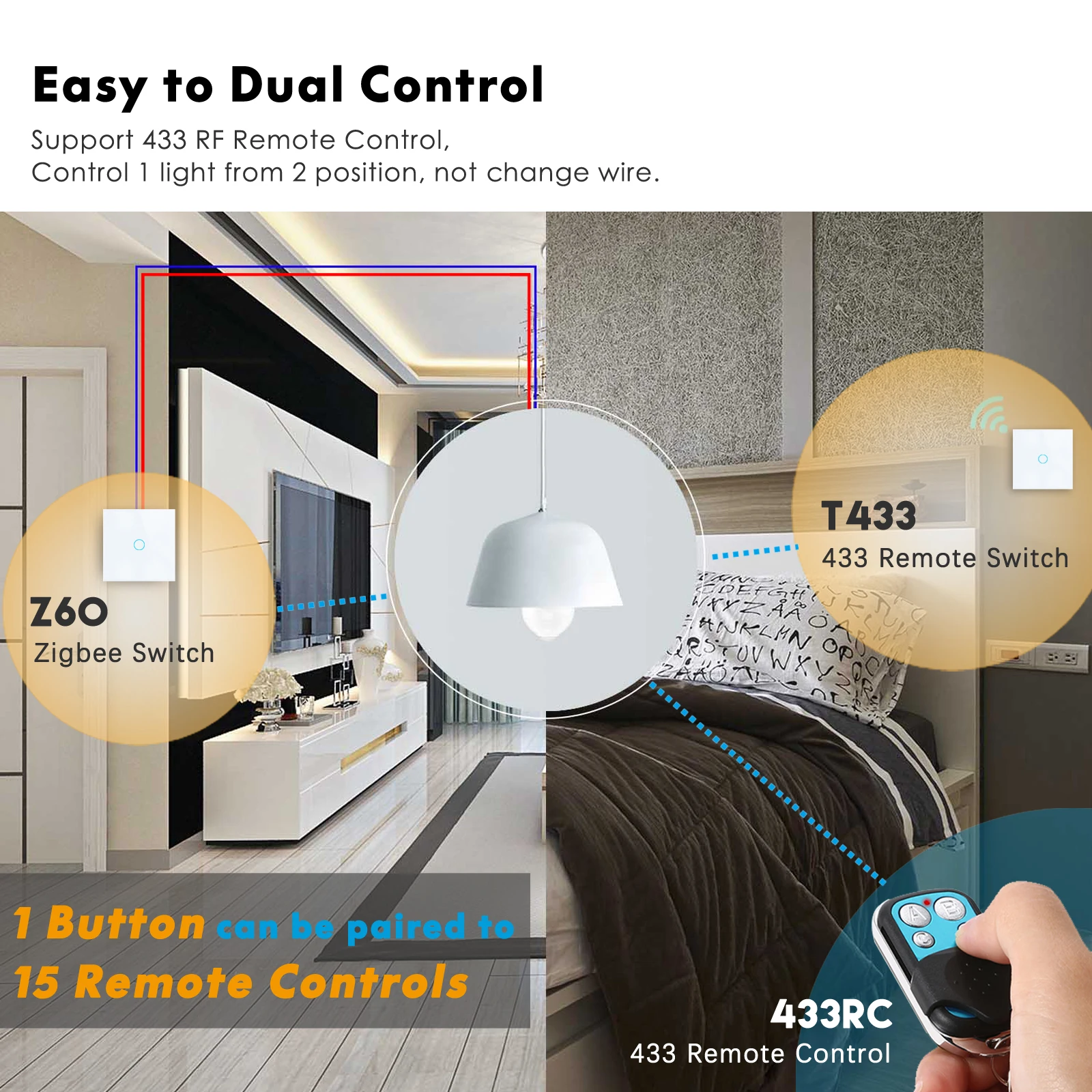 Interruptor de Luz de Parede sem Neutro Trabalho com Tuya Casa do Google Zigbee Inteligente Wifi Ewelink Sonoff Smartthings Hub Apoio Alexa 433 rf - Image 5