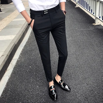 

Fashion New Men's Korean Slim Business Casual Pants British Iron-free Hair Stylist Feet Solid Color Cropped Pants Men