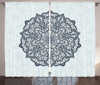 

Mandala Curtains Chinese Lace Purity and Balance Sign of Earth Magic Chakra Graphic Art Living Room Bedroom Window Drapes Blue