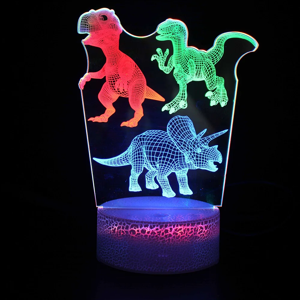 Colorful Peacock Dinosaur 3D Acrylic LED Night Light Touch Table Desk Lamp Gifts 