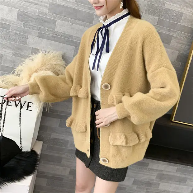 Распродажа, женские Свитера и кардиганы, Feminino Blusas De Inverno Feminina, новинка, 9458 чистый цвет, вязаный кардиган на 70 пуговицах