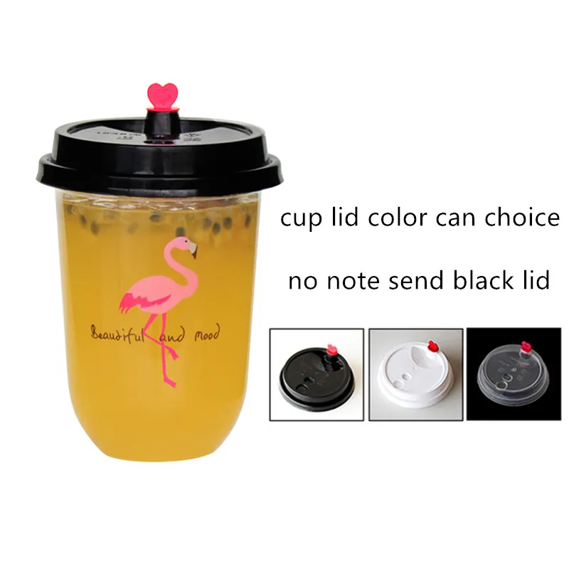 cup and lid6 50 шт прозрачная Одноразовая Пластиковая Чашка 500 мл кофе напиток на вынос упаковка чашка вечерние подарки на день рождения термосы с изображением фламинго с крышкой - Цвет: cup and lid6