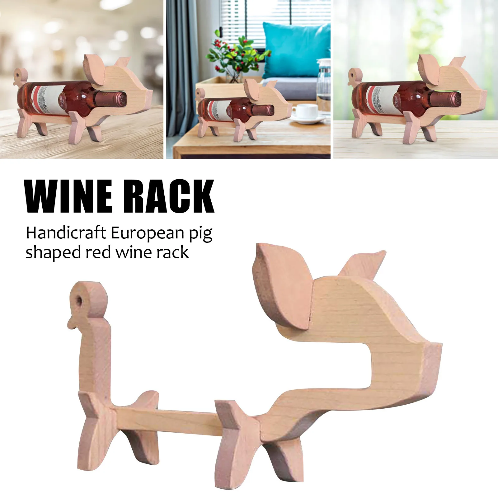Portable Wooden Beagle Wine Rack Creative Pig Shaped Holder Ornaments Decoration Beer Display Storage Shelf Bar Accessories | Дом и сад