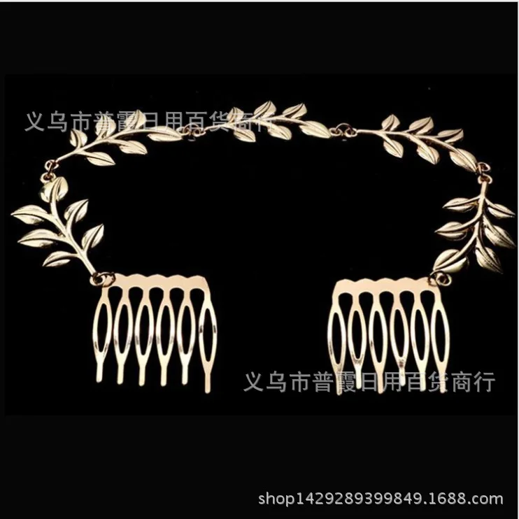 AliExpress, стиль, европейский и американский золотой гребень с листьями, аксессуары для волос, повязка для волос-листья, двойной гребень для волос