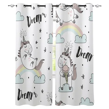 

Unicorn Rainbow Cartoon Cloud Dream Window Treatments Curtains Valance Room Curtains Large Window Window Curtains Living Room