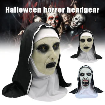 

Halloween Nun Face Cover with Headscarf Horror Latex Grimace Ghost Face Cover Creepy Female Scary for Party Cosplay Dropshipping