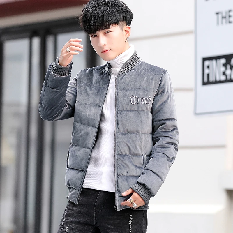 2019 winter new cotton coat men's gold velvet Casual suit collar jacket youth short Thick Chinese Style Black Dark Grey 2019 winter new cotton coat men's gold velvet Casual suit collar jacket youth short Thick Chinese Style Black Dark Grey