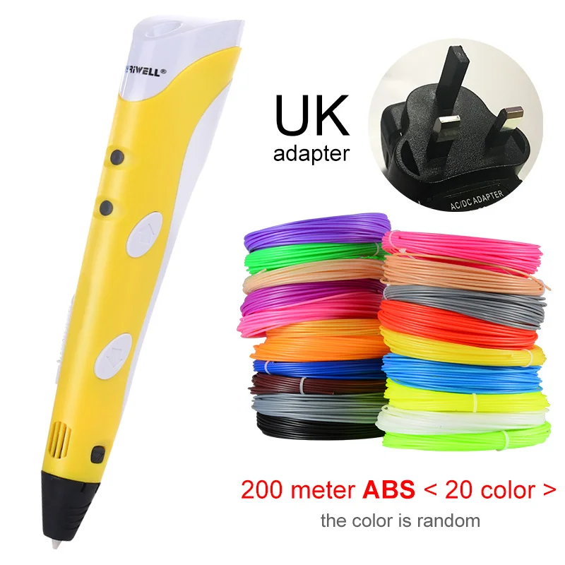 Myriwell 3D печати Ручки 1,75 мм ABS Smart 3D ручка с нити для детей развивающая серия хобби игрушки - Цвет: Yellow UK-200m ABS