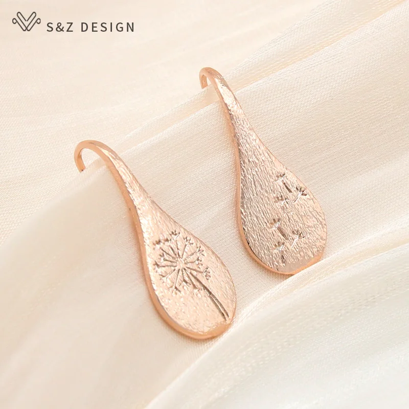 S&Z DESIGN New Bohemia Dandelion Dangle Earrings For Women Wedding Party Jewelry Rose Gold Color Gifts