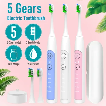 

IPX-7 waterproof Electric Toothbrush Sonic Wave Rechargeable Toothbrush Head Replaceable Whitening Powerful Ultrasonic Teeth Bru
