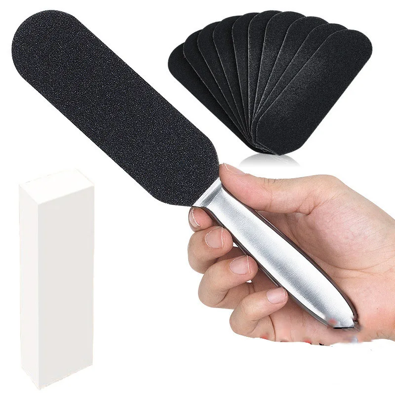 10pcs Sandpaper Педикюрный инструмент для удаления мозолей с ножками из нержавеющей стали Рашпиль 10 двухсторонняя Замена гритки Pad легкий каблук скруббер Уход за ногами инструмент - Цвет: 10pcs Sandpaper