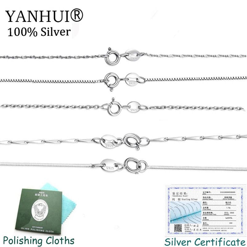 

Sent Certificate! Genuine 925 Sterling Silver Necklace Ingot Twisted Trace Belcher Snake Bar Singapore Box Chain Necklace Women