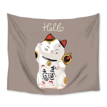 

Lucky Cat Hello Printed Mandala Tapestry Wall Hanging Japanese Style Wall Decoration Hippie Tapestry Beach Throw Towel Yoga Mat