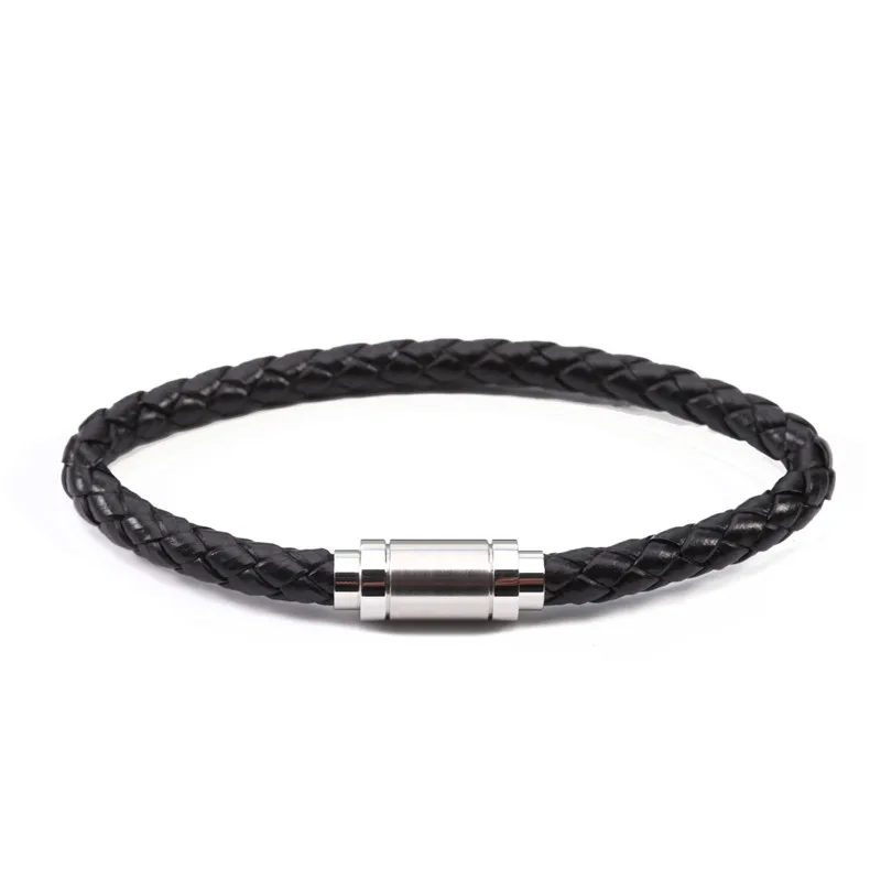 steel black Louleur черного цвета из натуральной кожи плетеный кожаный браслет Для мужчин Для женщин Нержавеющая сталь Магнитная застежка мужской браслеты для щиколоток, для панков, ювелирные изделия - Окраска металла: steel black