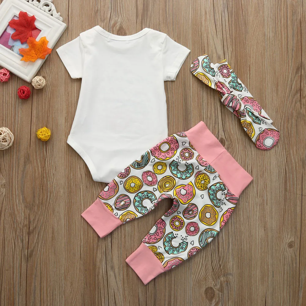 Hot Fashion Toddler Baby Girls Desserts Outfits Clothes Romper Tops+Pants+Headband Set Kids& Mother Drop Shipping