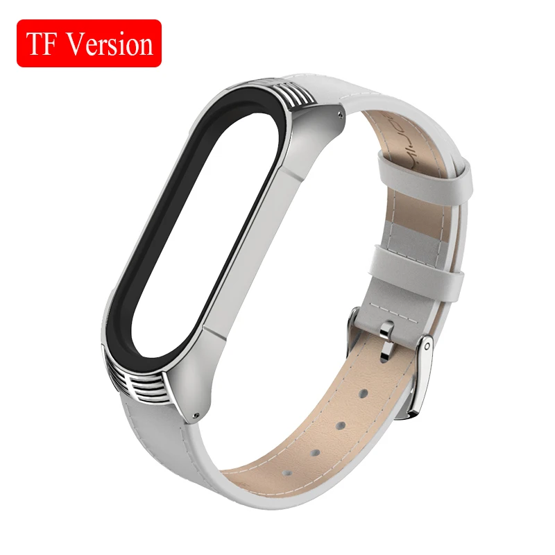 TF White Для mi band 4 из натуральной кожи, металлический каркас, кожаный ремешок плюс для Xiaomi mi, браслет 4, браслет для mi Band 4, NFC, TF ремешок - Цвет: TF White