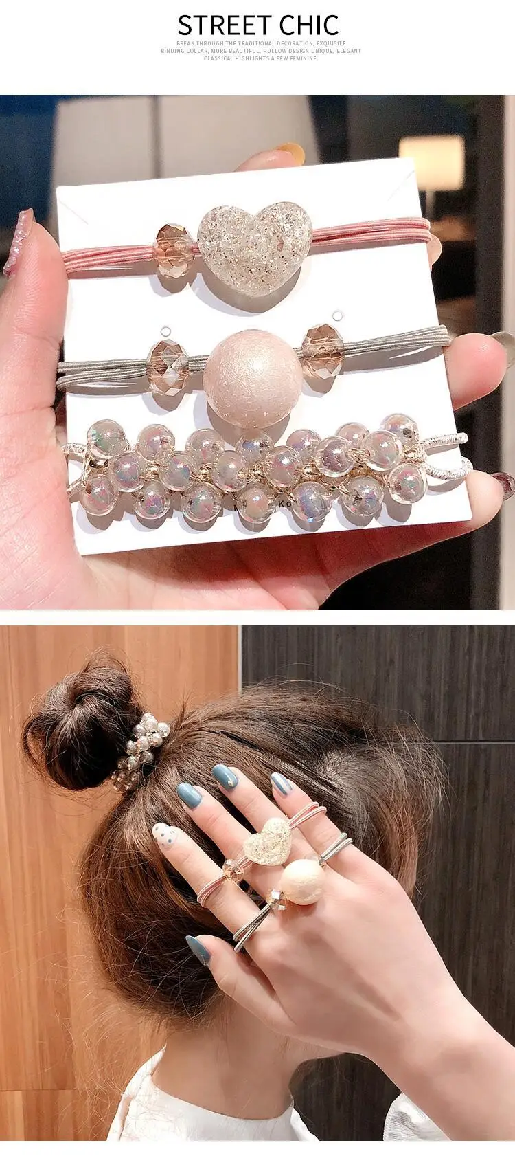 50 компл./лот 3 шт./компл. DIY с множеством кристаллов жемчуг резинки/браслеты простые эластичные кольца для волос Инструменты для укладки аксессуары HA672