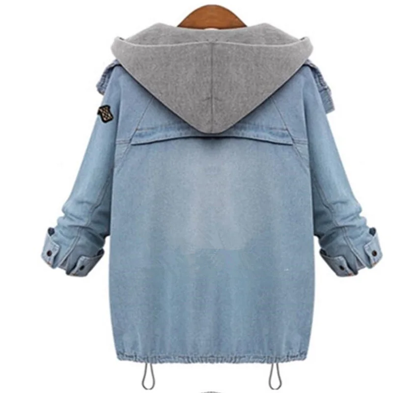 Женская джинсовая куртка, пальто Veste Femme, двухсекционная куртка, весенне-осенняя куртка-бомбер с капюшоном, плюс размер, женский джинсовый жакет, пальто для беременных