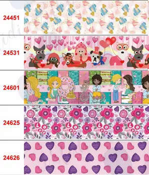 

16mm-75mm Love Heart Printed Grosgrain/Foe Ribbon Cartoon Dog DIY Festival Party Hair Bowknot Happy Valentine's Day 50yards/roll