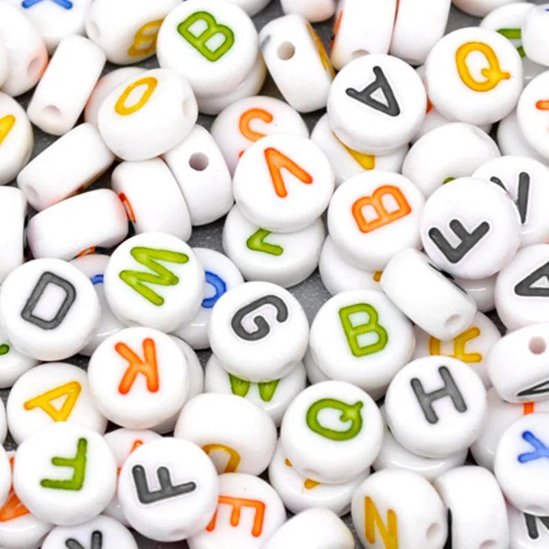 DoreenBeads At Random White Flat Round Alphabet /Letter &quotA-Z&quot Acrylic Spacer Beads DIY Gifts Making Jewelry Findings 7mm 45PCs |