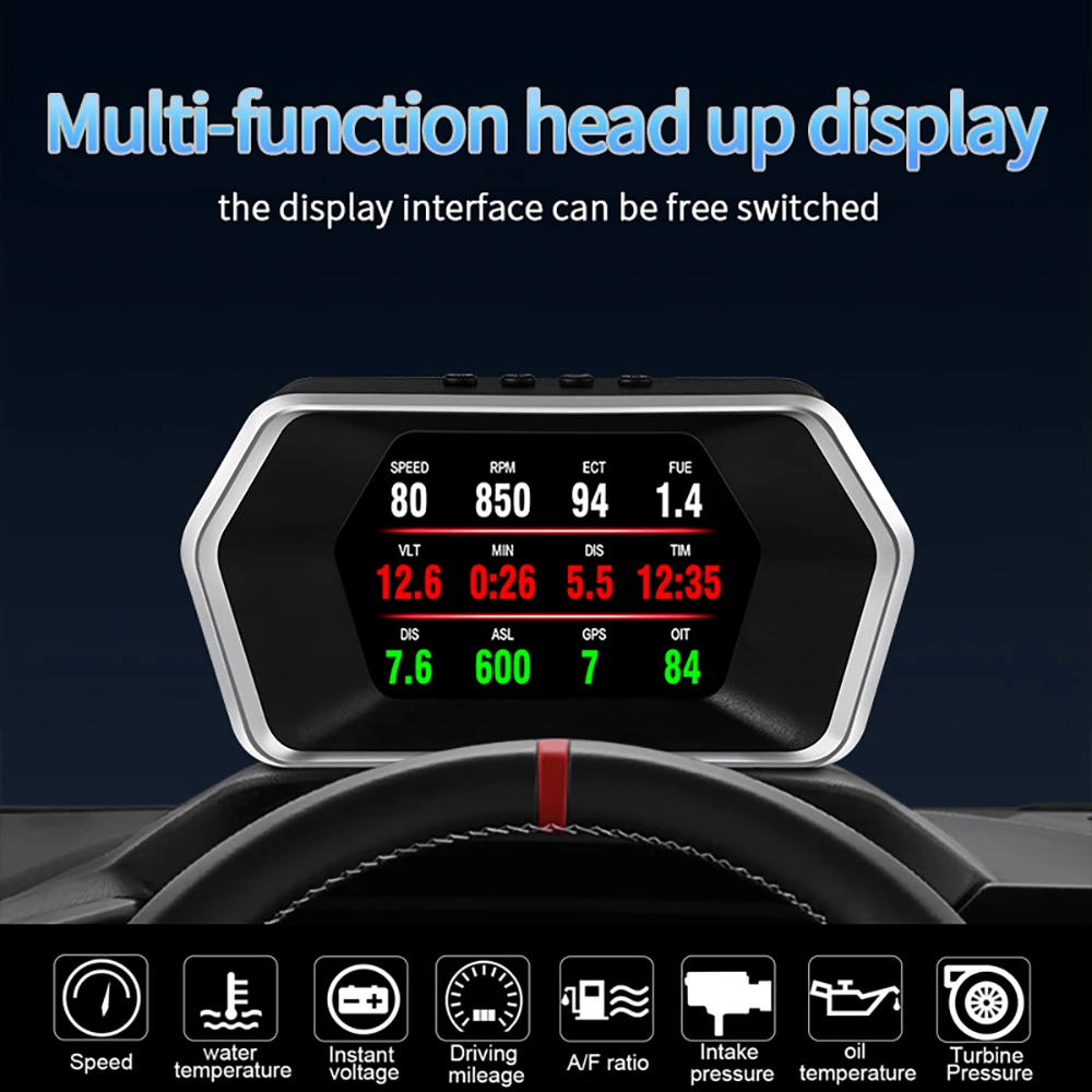 Новейший дисплей OBD Автомобильная электроника HUD Дисплей P17 OBD2+ gps двойной режим gps Спидометр прозрачный неисправный код PK C1 об/мин температура