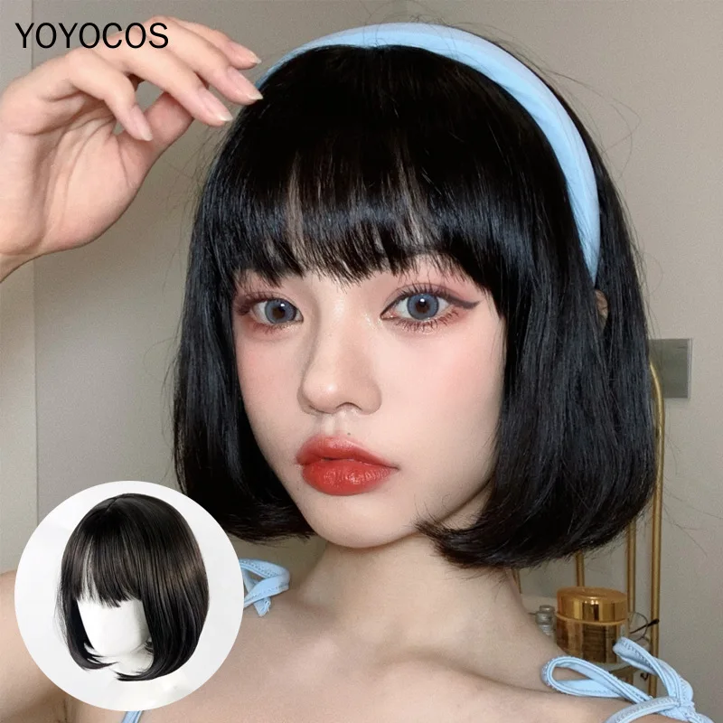 YOYOCOS короткий парик Боб черный естественный цвет 35 см женский Парик Костюм