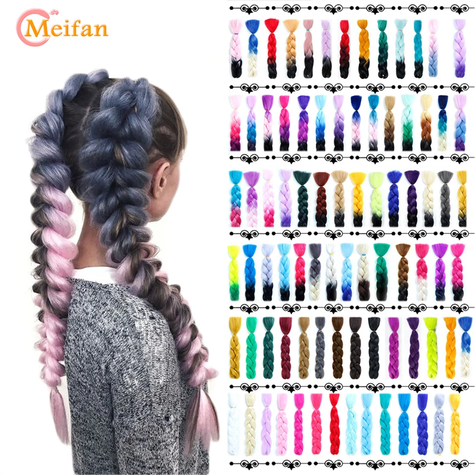 MEIFAN 24 Inch 100g Colored Synthetic Hair African Afro Jumbo Braids Blue Pre Stretched Ombre Braiding Extensions |