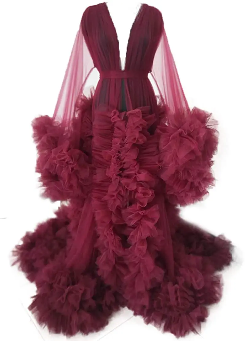 See-Through Puffy Evening Dress Bride Photo Robes Maternity Tulle Robe for Photoshoot Perspective Sheer Long Babyshower Gowns