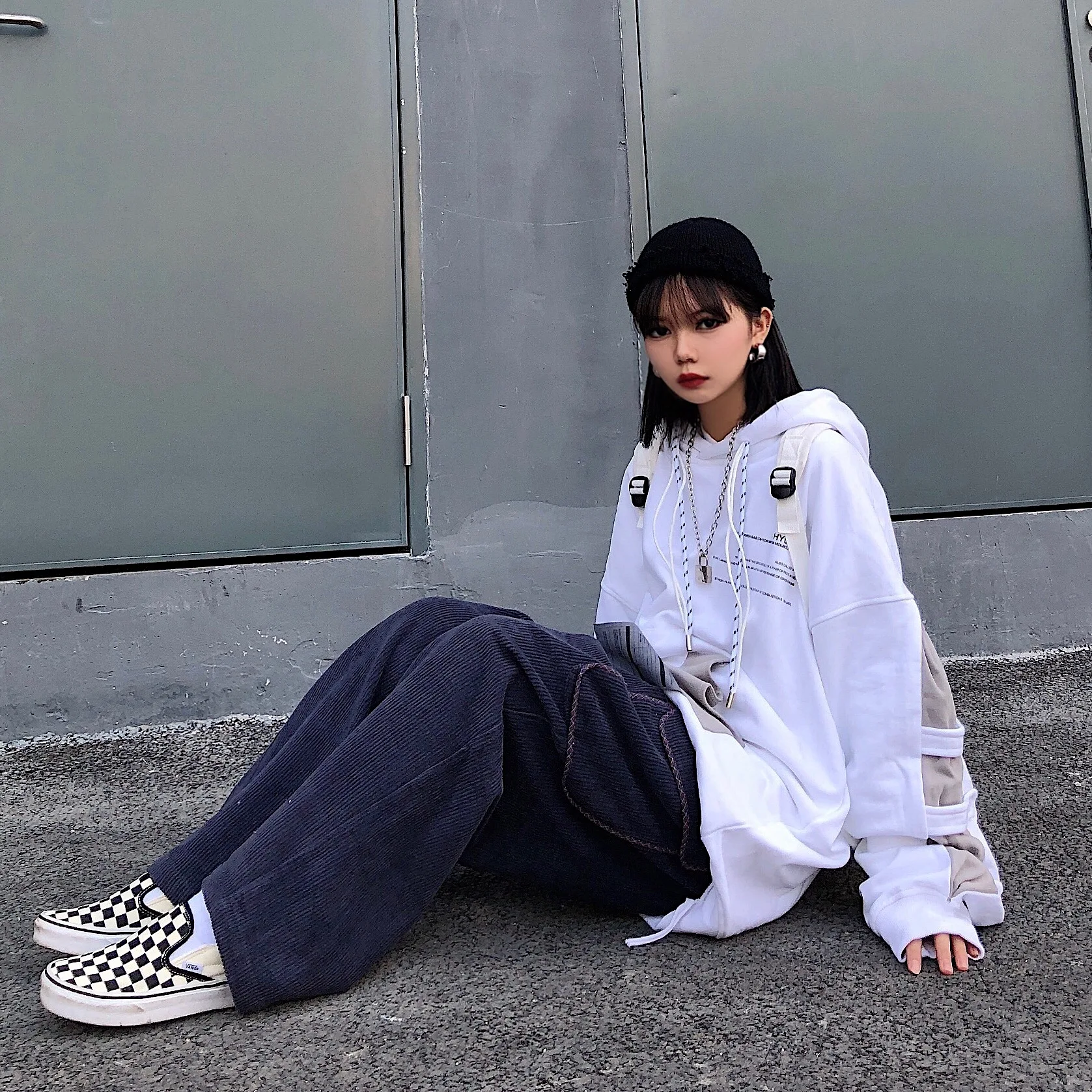 Уличная одежда Harajuku, вельветовые фиолетовые белые эластичные штаны с высокой талией, Свободные мешковатые брюки-карго с карманами, спортивный костюм, корейский широкий