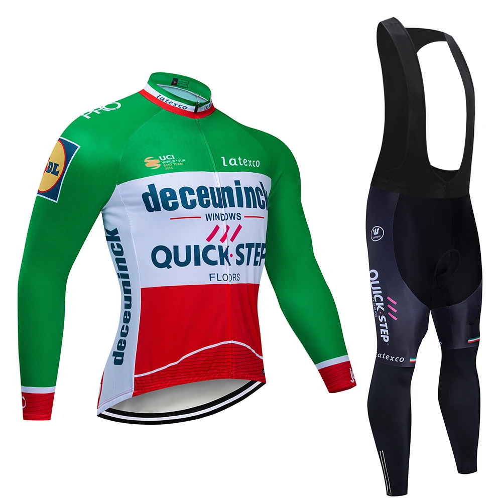 Pic Color Pro Team QUICK STEP Велоспорт Джерси 9D нагрудник набор Бельгийская велосипедная одежда мужская зимняя теплая флисовая велосипедная Одежда для велоспорта - Цвет: Pic Color