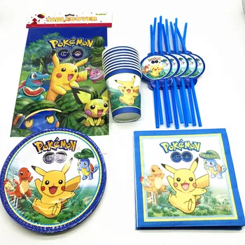 

51Pcs Pokemon Go Theme Pikachu Design Kids Birthday party Paper Plate Cup Napkin Straw Tablecloth Disposable Tableware Supplies