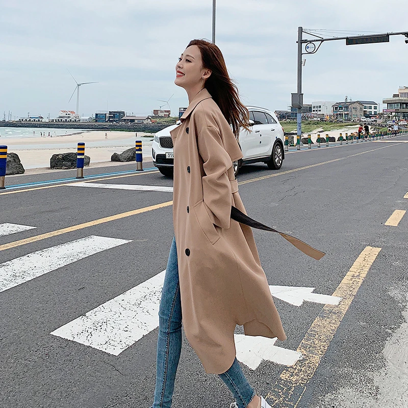 Fashion women solid loose comfortable trench new arrival autumn winter korean double breasted temperamental trend outerwear coat