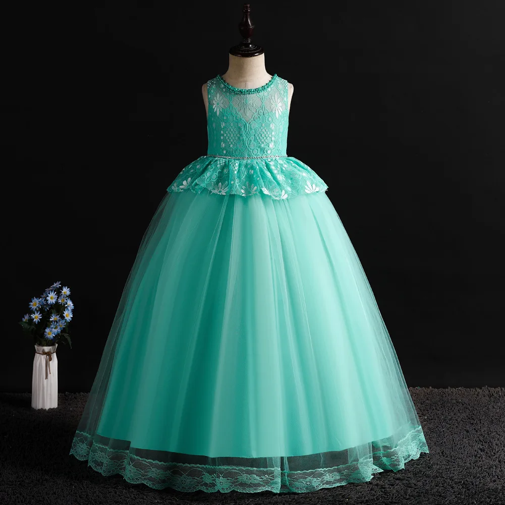 5-15 Years Old Children Party Wear Flower Sleeveless Girls Princess Ball Gowns for Wedding Mint Evening Dresses Kids | Детская одежда и