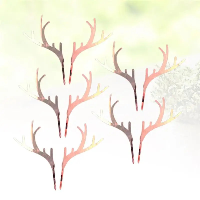 5pcs Christmas Antlers Shape Cake Topper Exquisite Dessert Decoration Cupcake Toppers Fruit Picks for Party Festival(Sliver