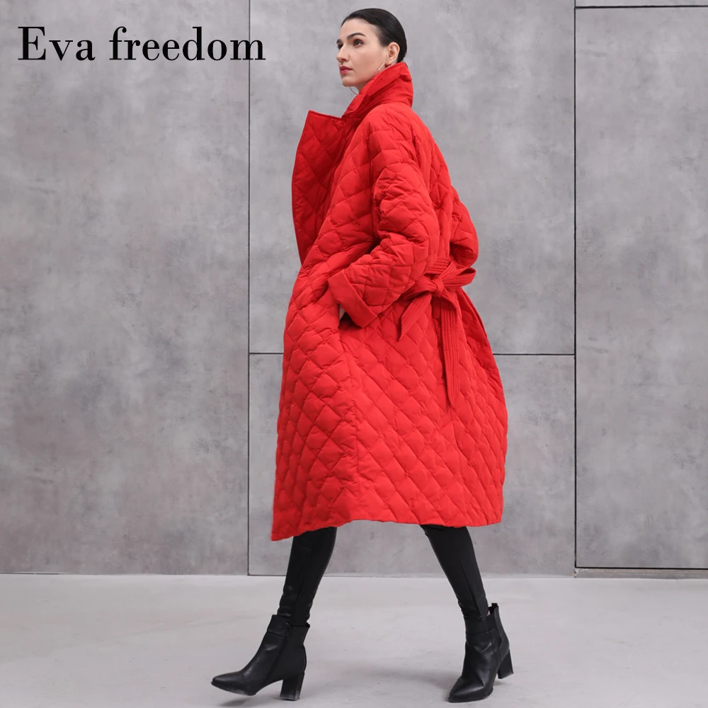 red 90% утиный пух, теплые парки, пальто, зимний модный бренд, толстый теплый пуховик, женский пуховик выше колена, длинный пуховик с поясом F330 - Цвет: red