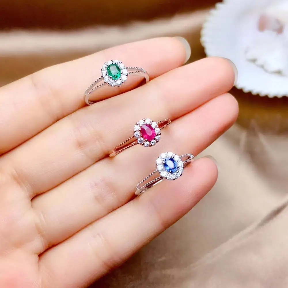 women ring red blue green color ruby sapphire emerald gem ring 925 silver certified natural gem girl birthday party gift date