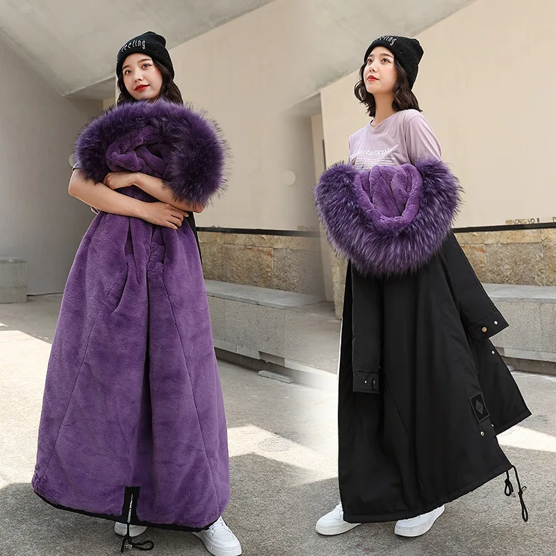 

2019 Autumn & Winter New Style down Jacket Women's Korean-style Long over-the-Knee Loose-Fit BF Waist Hugging Slimming Pike Fur