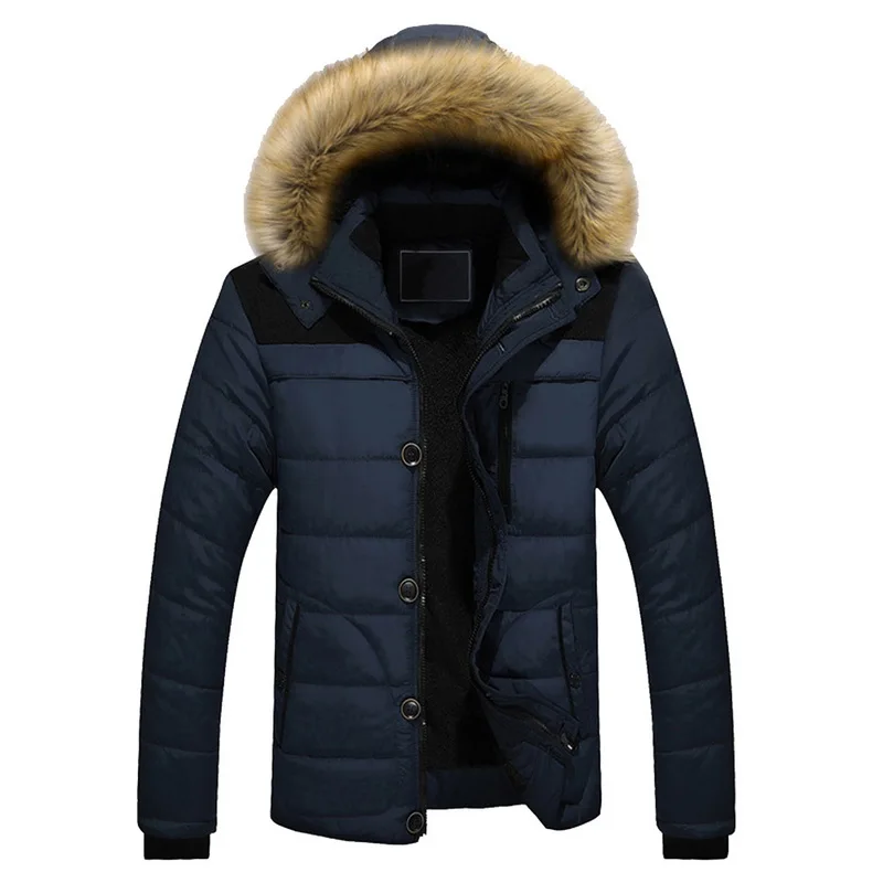New Winter Jacket Men Brand Clothing Fashion Casual Slim Thick Warm Mens Coats Parkas With Hooded Long Overcoats Male Clothes - Цвет: Синий