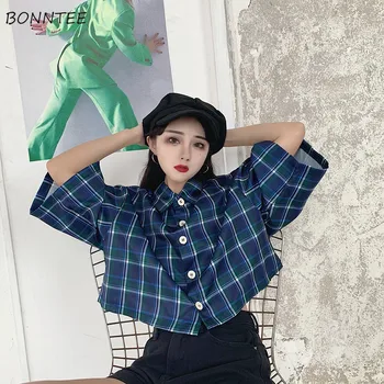

Shirts Women BF Chic Simple Harajuku Loose Trendy Leisure Blouse Korean Style Fashion Womens Clothing Retro Plaid 2020 Sweet New
